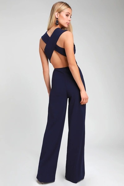 Lulus Thinking Out Loud Navy Blue Backless Jumpsuit
