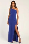 Lulus Good Times Only Royal Blue One-shoulder Maxi Dress In Royal Blue