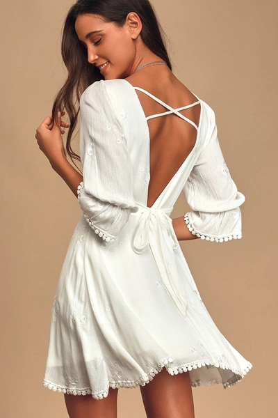 Lulus In The Meadow White Embroidered Backless Mini Dress