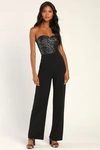 Lulus Total Hottie Black Sequin Strapless Jumpsuit In Black
