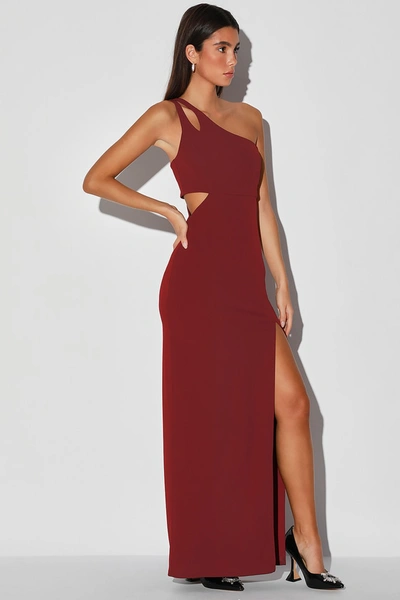 Lulus Simply Beautiful Burgundy One-shoulder Cutout Maxi Dress