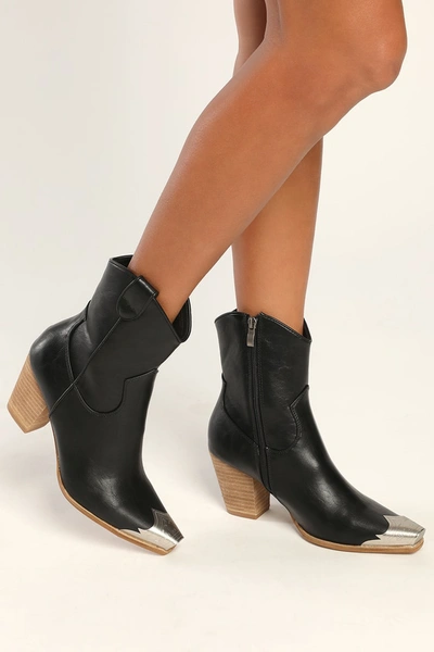 Lulus Naiya Black Western Ankle High Heel Boots