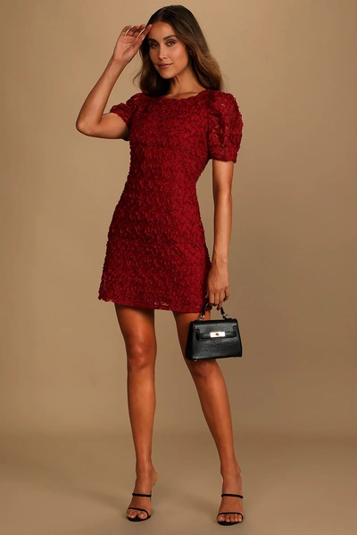 Lulus Always For You Wine Red Puff Sleeve Mini Dress