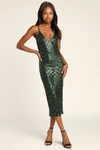 Lulus Like A Movie Star Hunter Green Sequin Bodycon Midi Dress In Green