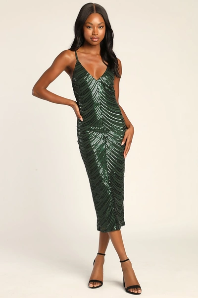 Lulus Like A Movie Star Hunter Green Sequin Bodycon Midi Dress