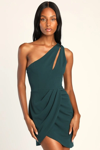 Lulus Enchanting Essence Green One-shoulder Cutout Tulip Mini Dress