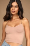 Free People X Revolve Ribbed V Neck Brami Tank In Beige