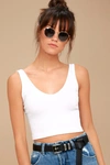 Free People Sleeveless Scoopneck Ribbed Cropped Tank In White