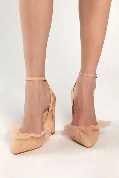 Lulus Kyliee Light Nude Tulle Ankle Strap Pointed-toe Pumps In Beige