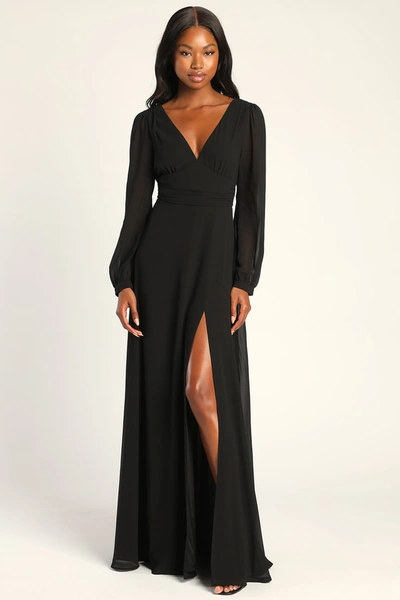 Lulus Love You So Black Long Sleeve Maxi Dress