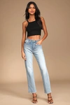 JUST BLACK COOL GIRL STYLE MEDIUM WASH STRAIGHT LEG HIGH-WAISTED JEANS