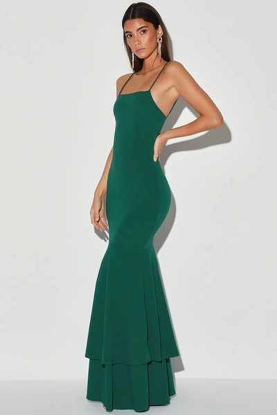 Lulus Tier And There Hunter Green Tiered Trumpet Hem Maxi Dress