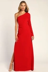 LULUS ONE TO CHERISH RED ONE-SHOULDER MAXI DRESS
