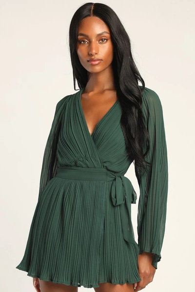 Lulus Embrace Your Beauty Dark Green Pleated Long Sleeve Skort
