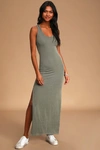 Lulus Relaxed But Not Least Sage Green Ribbed Sleeveless Maxi Dress In Sage Green
