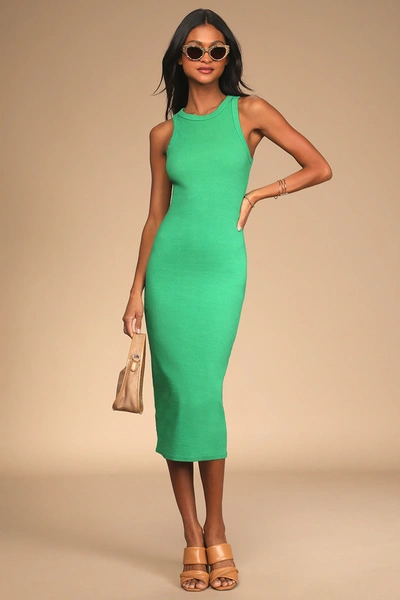 Lulus Majorly Trendy Green Ribbed Bodycon Midi Dress