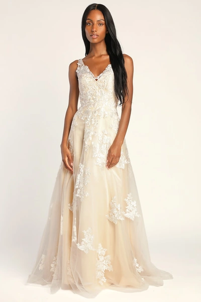 Lulus Enchanted Occasion White And Cream Embroidered Tulle Maxi Dress |  ModeSens