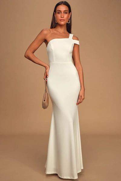 Lulus Make An Entrance White One-shoulder Mermaid Maxi Dress