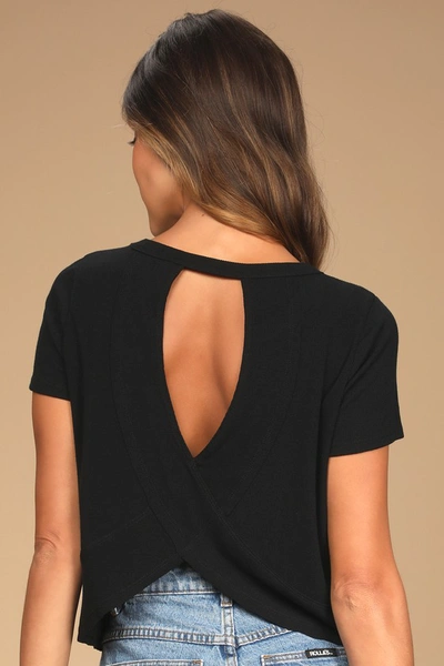 Lulus Boosted Basic Black Ribbed Cutout Short Sleeve Top