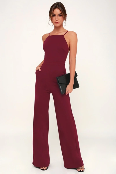 Lulus Something To Behold Burgundy Jumpsuit