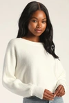 Lulus Fireside Flirt Ivory Ribbed Cropped Pullover Sweater In Ivory