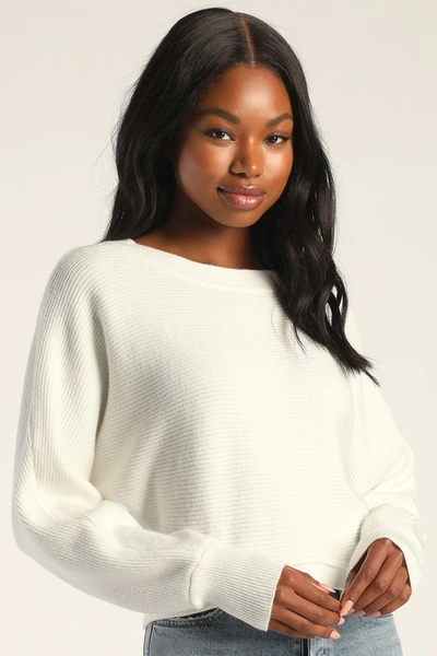 Lulus Fireside Flirt Ivory Ribbed Cropped Pullover Sweater