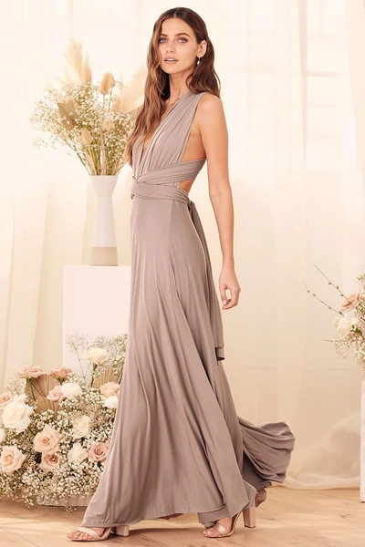 Lulus Tricks Of The Trade Taupe Maxi Dress