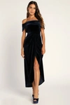 Lulus I'm Enchanted Navy Blue Velvet Off-the-shoulder Maxi Dress In Navy Blue