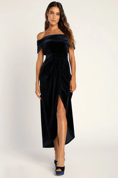 Lulus I'm Enchanted Navy Blue Velvet Off-the-shoulder Maxi Dress