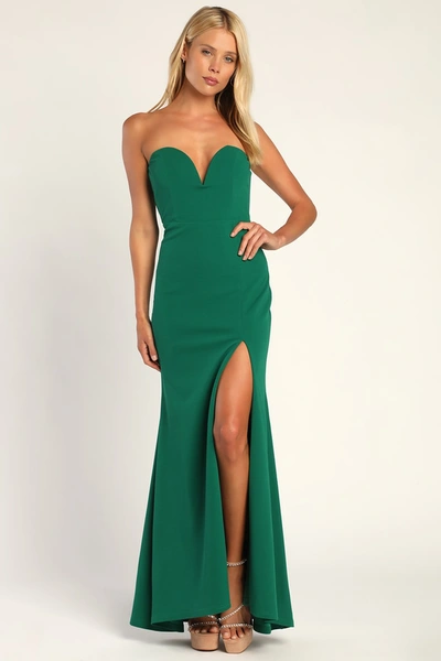 Lulus Classic Stunner Green Strapless Mermaid Maxi Dress