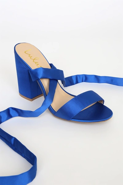 Lulus Alta Blue Satin Lace-up Heels
