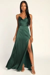 Lulus Love Of Romance Emerald Green Satin Cowl Neck Maxi Dress | ModeSens