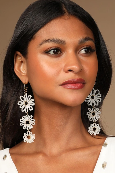Lulus Bloomed For You White Beaded Drop Earrings