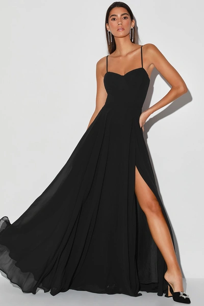 Lulus Cause For Commotion Black Pleated Bustier Maxi Dress