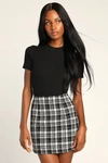 Lulus Sweet Enough For Me Black Plaid Tweed Mini Skirt In Black