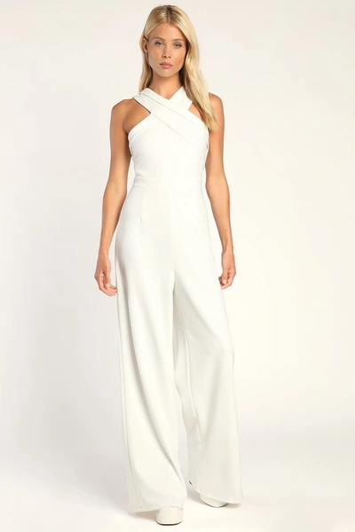 Lulus Criss-cross Your Mind White Cross-front Wide-leg Jumpsuit