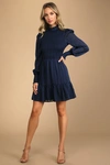 Lulus Heartful Romance Navy Striped Smocked Long Sleeve Mini Dress In Navy