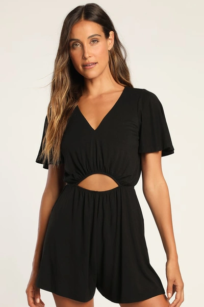 Lulus Down To Lounge Black Cutout Short Sleeve Romper