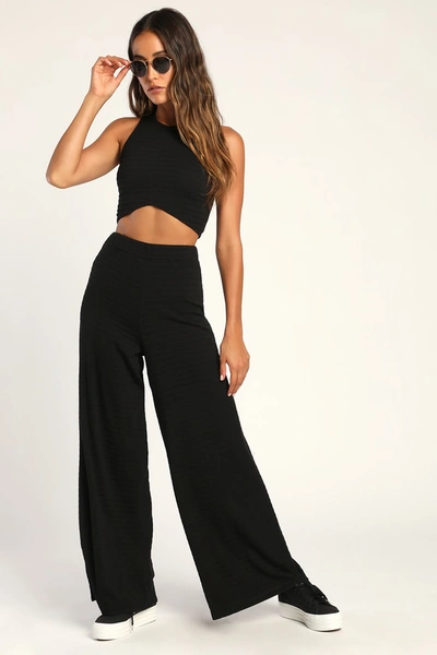 Lulus Blissful Beginnings Black Wide-leg Lounge Pants