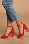 Lulus Laura Red Suede Ankle Strap Heels In Red