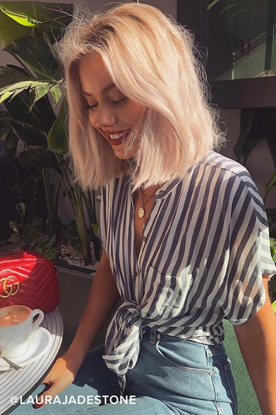Lulus Newport Beach Grey And White Striped Top