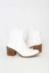 DIRTY LAUNDRY UNITE WHITE SNAKE ANKLE BOOTIES