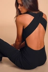 Lulus Thinking Out Loud Black Backless Jumpsuit In Black