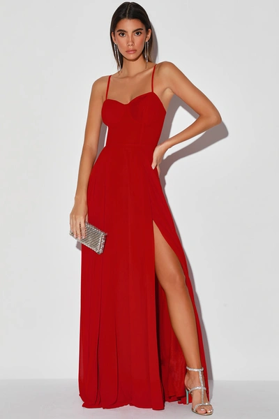 Lulus Cause For Commotion Red Pleated Bustier Maxi Dress