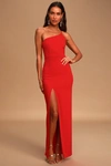 Lulus Keeper Of My Heart Red One-shoulder Maxi Dress In Red