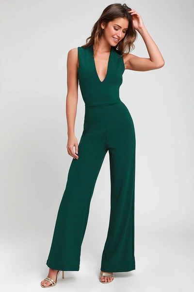 Lulus Thinking Out Loud Hunter Green Backless Jumpsuit