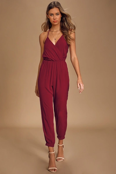 Lulus Learning To Fly Burgundy Halter Jumpsuit