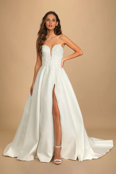Lulus Now And Always White Beaded Embroidered Strapless Gown