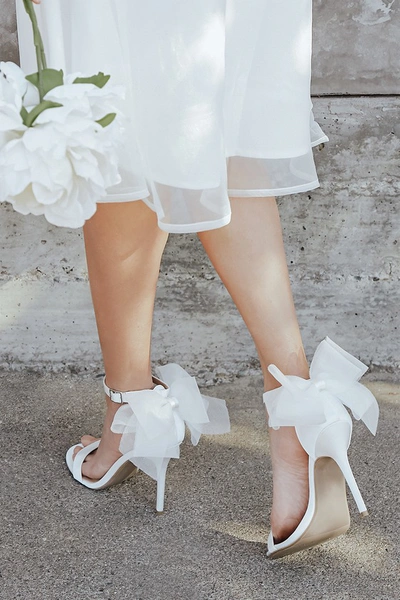 Lulus Ayanna Ivory Satin Bow Ankle Strap High Heel Sandal Heels