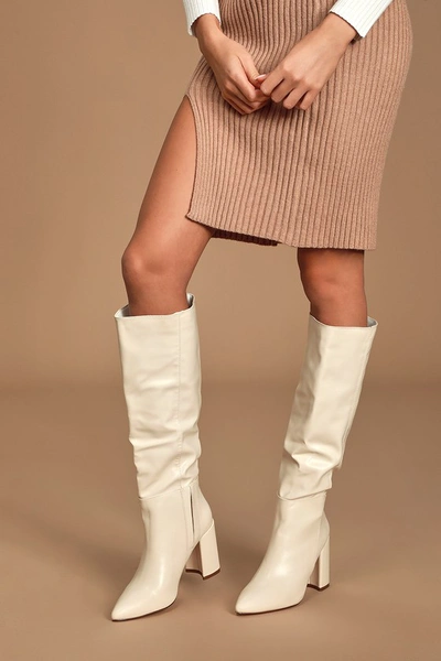 Lulus Katari Off White Pointed-toe Knee High High Heel Boots